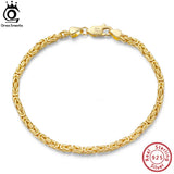 925 Silver Flat Byzantine Link Chain Bracelet for Women
