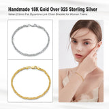925 Silver 2.5mm Flat Byzantine Chain Bracelet for Women