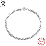 925 Silver 2.5mm Organic Cube Bead Chain Bracelet for Women Men