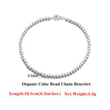 925 Silver 2.5mm Organic Cube Bead Chain Bracelet for Women Men
