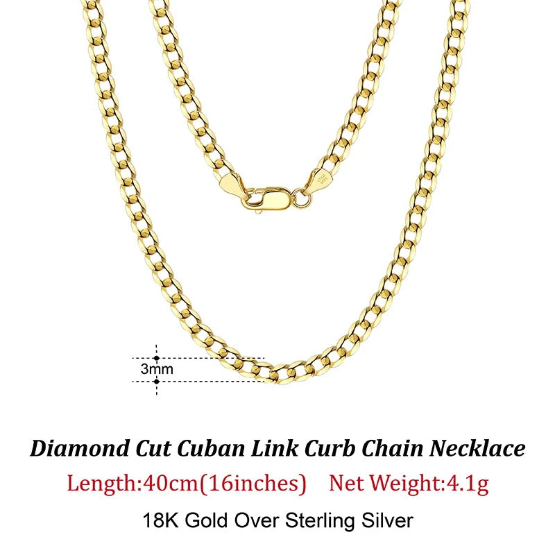 ORSA 925 Sterling Silver Cuban Chain Necklace 3mm/5mm