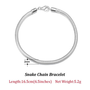925 Silver Italian 3mm Snake Chain Bracelet Women Men Hand Bracelet Jewelry