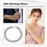 925 Silver Italian Bead Ball Strand Chain Bracelet 4mm/6mm Women Men Jewelry