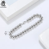 925 Silver Italian Bead Ball Strand Chain Bracelet 4mm/6mm Women Men Jewelry