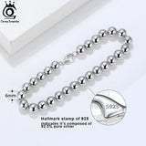 925 Silver Italian Bead Ball Strand Chain Bracelet 4mm/6mm Women Men Jewelry