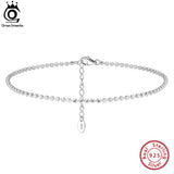 925 Silver Italian Ball Bead Chain Anklet Women Summer Beach Foot Ankle Bracelet