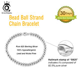925 Silver Italian Round Ball Bead Bracelet 4mm Chain 16.5 18 SB103