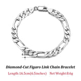 925 Sterling Silver Punk Diamond-Cut Link Chain Bracelet for Men Women