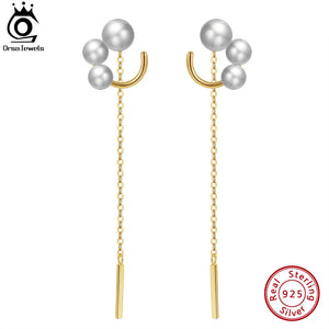 925 Silver Drop Earrings w/ Baroque Pearls, Women's Ear Line Jewelry GPE41