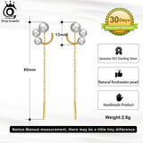 925 Silver Drop Earrings w/ Baroque Pearls, Women's Ear Line Jewelry GPE41