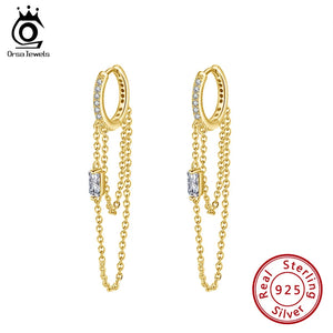 925 Silver Hoop Drop Earrings Clear Crystal Zirconia EQE33