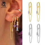 925 Silver Hoop Drop Earrings Clear Crystal Zirconia EQE33