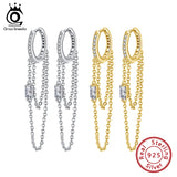 925 Silver Hoop Drop Earrings Clear Crystal Zirconia EQE33