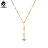925 Silver Long Paperclip Chain Zirconia Necklace for Women