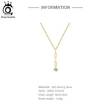 925 Silver Long Paperclip Chain Zirconia Necklace for Women