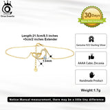 925 Silver Heart Chain CZ Anklet 14K Plated Gift