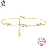 925 Silver Love Heart Anklets Women 14K Foot Bracelet Ankle Jewelry SA30