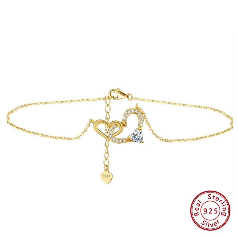 925 Silver Heart Chain Anklets Women Summer Foot Bracelet Ankle Straps
