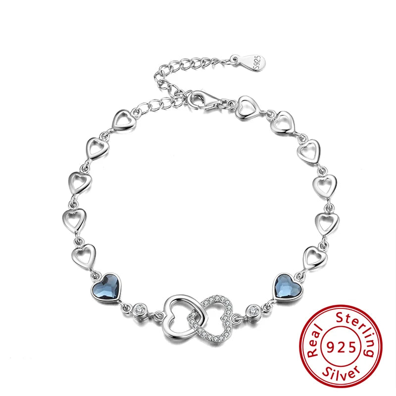 925 Silver Heart Austrian Crystal Bracelet for Women SWB05