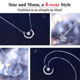 925 Silver Moon Star Pendant Necklace Austrian Crystal Women 4 Ways SN06