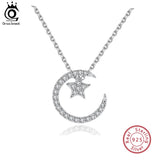 925 Silver Moon Star Pendant Necklace Austrian Crystal Women 4 Ways SN06