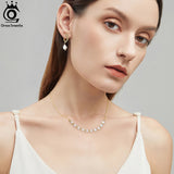 925 Silver Freshwater Pearl Choker Necklace 14K Beads Chain Women Fine Jewelry