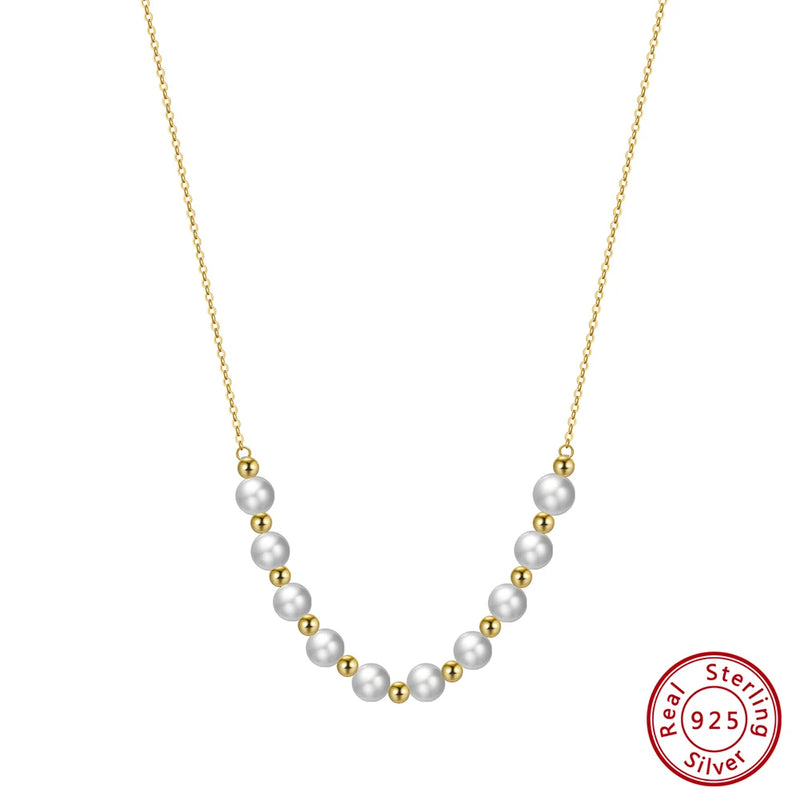 925 Silver Freshwater Pearl Choker Necklace 14K Beads Chain Women Fine Jewelry