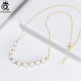 925 Silver Freshwater Pearl Choker Necklace 14K Beads Chain Women Fine Jewelry