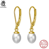 925 Silver Freshwater Pearl Dangle Earrings 14K