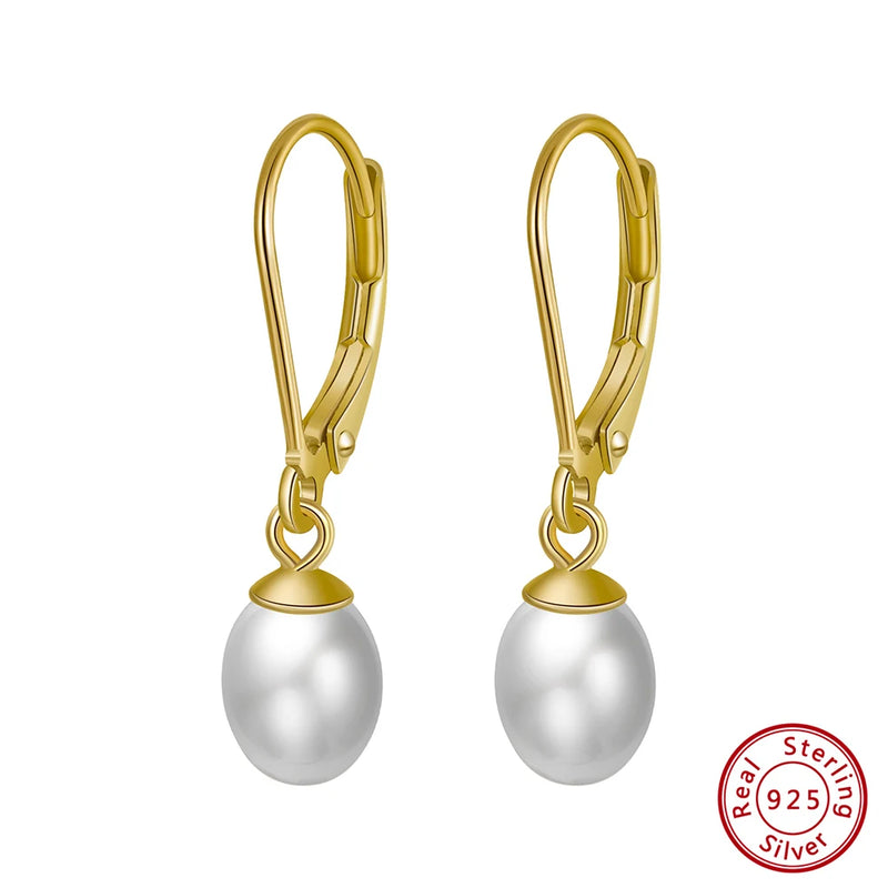 925 Silver Freshwater Pearl Dangle Earrings 14K