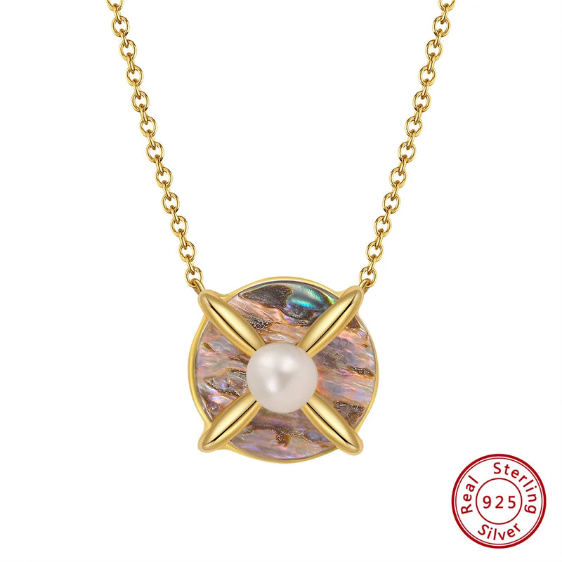 925 Silver Freshwater Pearl Abalone Shell Pendant Necklace