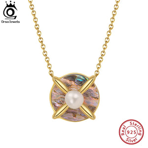 925 Silver Freshwater Pearl Abalone Shell Pendant Necklace