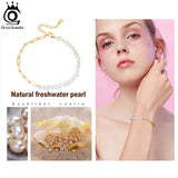 925 Silver Freshwater Pearl Bracelet with Chunky Chain for Women