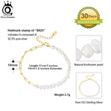 925 Silver Freshwater Pearl Bracelet with Chunky Chain for Women
