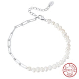 925 Silver Freshwater Pearl Bracelet with Chunky Chain for Women