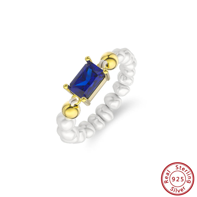 925 Silver Pearl Chain Rings with CZ Charm GPR17
