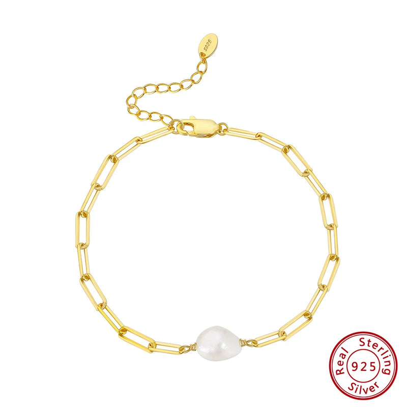 925 Silver Pearl & Paperclip Vintage Chain Bracelet