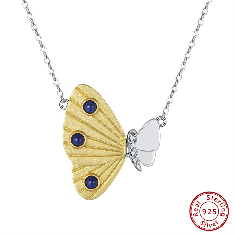 925 Silver Lapis Lazuli Butterfly Pendant Necklace Gemstone Jewelry