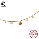 925 Silver Necklace Women 18k Choker Sun Moon Star Clavicle Chain Jewelry