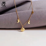 925 Silver Necklace Women 18k Choker Sun Moon Star Clavicle Chain Jewelry