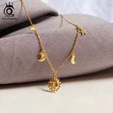 925 Silver Necklace Women 18k Choker Sun Moon Star Clavicle Chain Jewelry