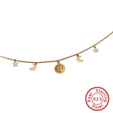 925 Silver Necklace Women 18k Choker Sun Moon Star Clavicle Chain Jewelry
