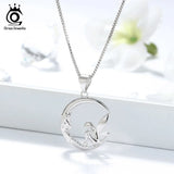 925 Silver Fairy Sitting on Moon Romantic Necklace Girl Jewelry Gift