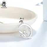 925 Silver Fairy Sitting on Moon Romantic Necklace Girl Jewelry Gift