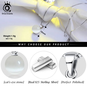 925 Silver Women's Cat's Eye Stone Pendant Necklace Jewelry