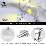 925 Silver Women's Cat's Eye Stone Pendant Necklace Jewelry