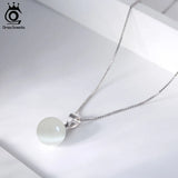 925 Silver Women's Cat's Eye Stone Pendant Necklace Jewelry