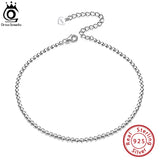 925 Silver Flat Beads Chain Anklet Female Sexy Ankle Jewelry SA13