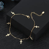 925 Silver Paper Clip & Cross Chain Anklets for Women