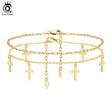 925 Silver Paper Clip & Cross Chain Anklets for Women